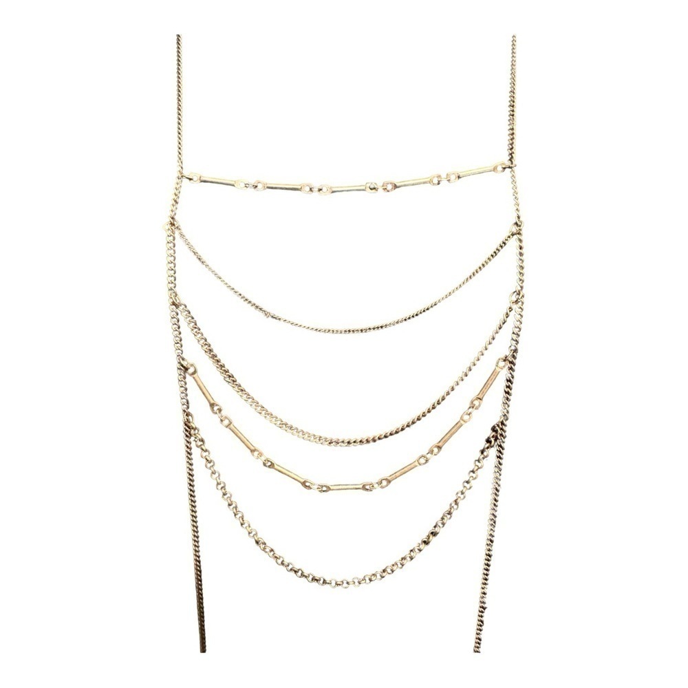Plunder Gold Tone Ladder Tassel Necklace Structured Simple Classic Lightweight - Picture 4 of 4